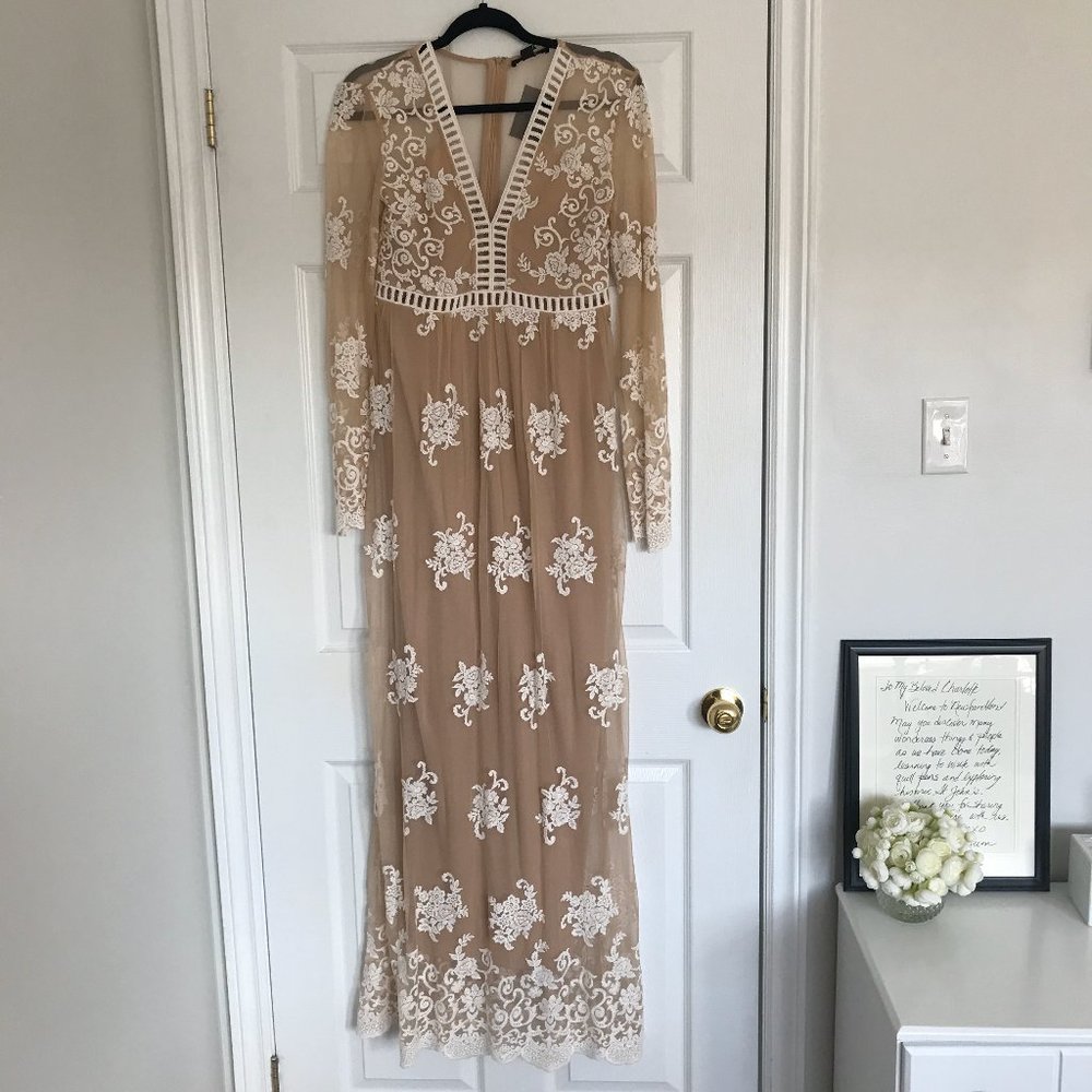 STUNNING beige and white lace overlay maxi dress